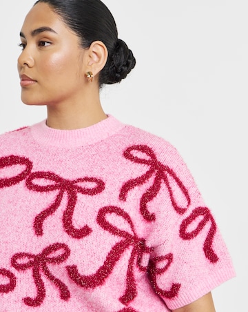Tinsel Bow Short Sleeve Jumper