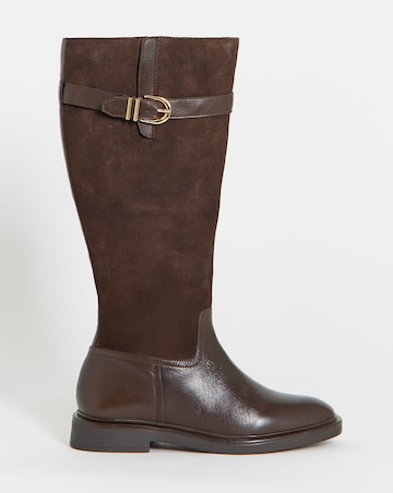 Zoe Leather Flat Knee High Riding Boots - Wide Fit (E) & Curvy Calf