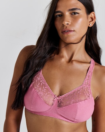 Pretty Secrets (2 Pack) Cotton Lace Non Wired Full Cup Bras (B-G) Pink Multi