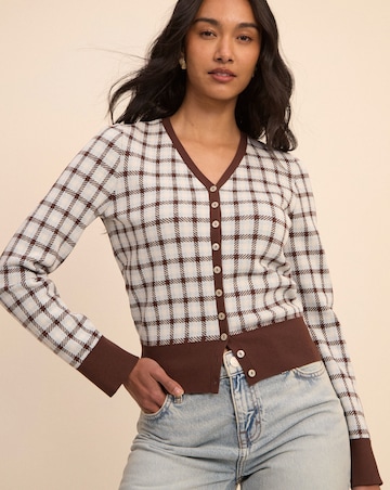 Nobody's Child V-Neck Check Jacquard Cardi