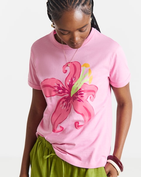 Simply Be Pink Tropical Flower Graphic T-Shirt