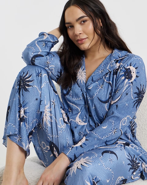 Pretty Secrets Celestial Button Through Plisse Pyjama Set