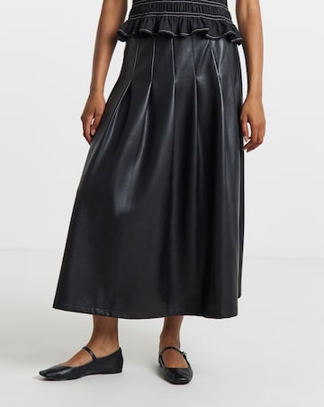 Black PU Pleated Midaxi Skirt