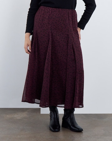 Simply Be Burgundy Floral Chiffon Godet Midi Skirt