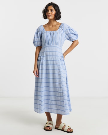 Native Youth Waist Gathered Bust Low Back Midi Dress In Stripe