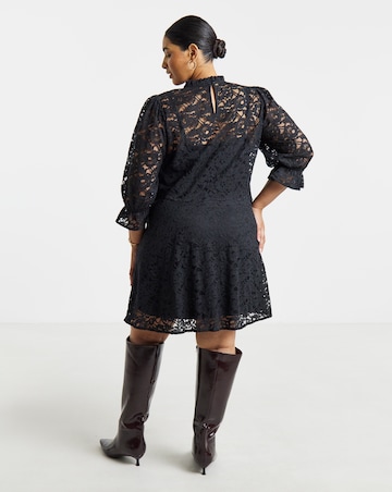 Simply Be Black Lace Exaggerated Sleeve Skater Dress