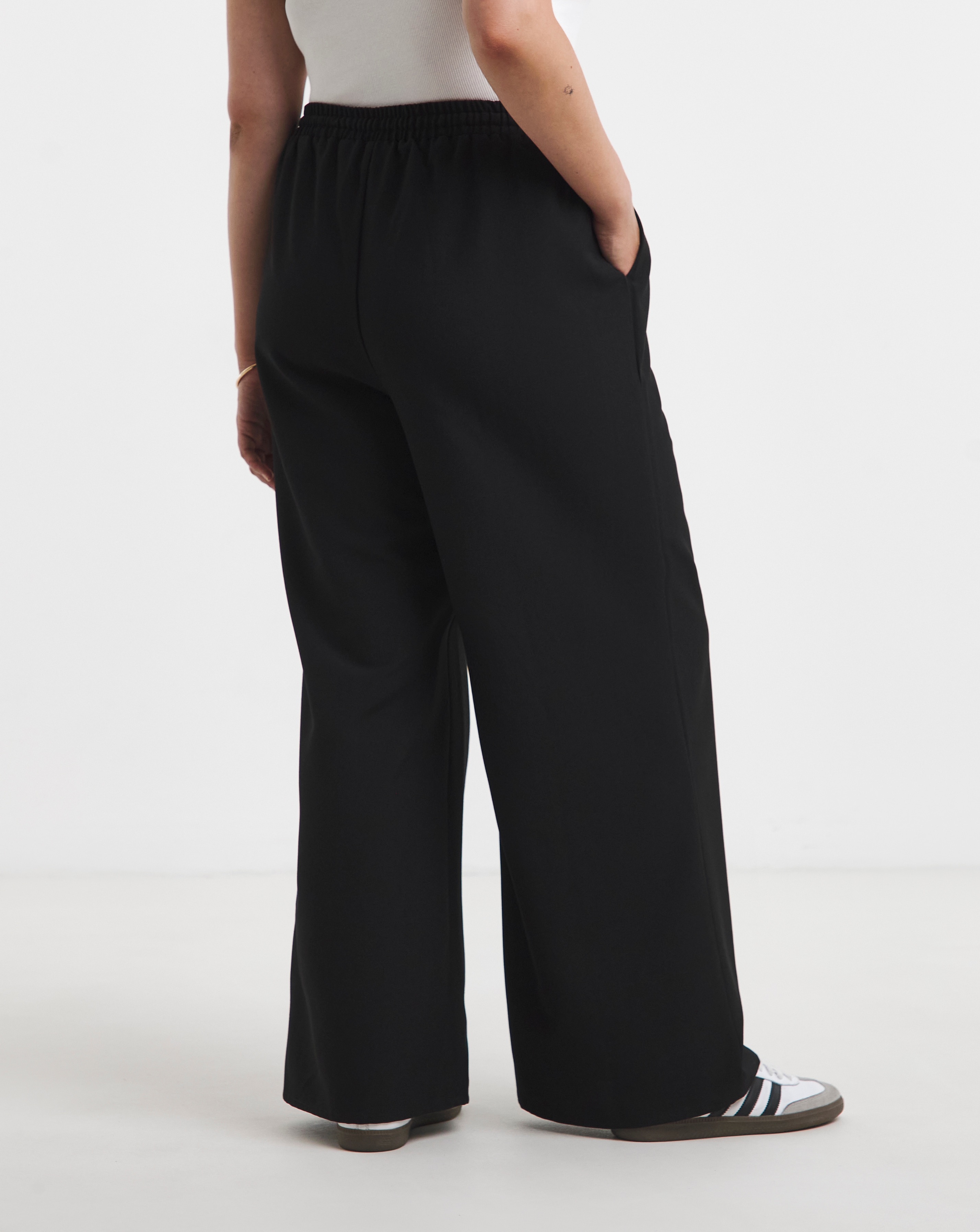 Black Drawcord Waist Relaxed Wide Leg Trousers | Simply Be