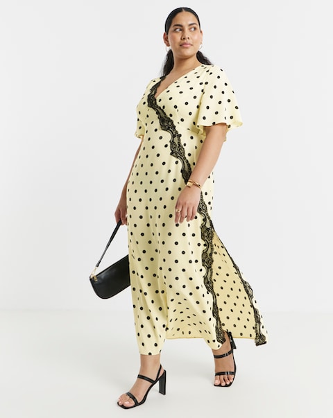 Simply Be Spot Print Asymmetric Lace Detail Dress