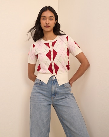 Nobody's Child Argyle Short Sleeve Cardi