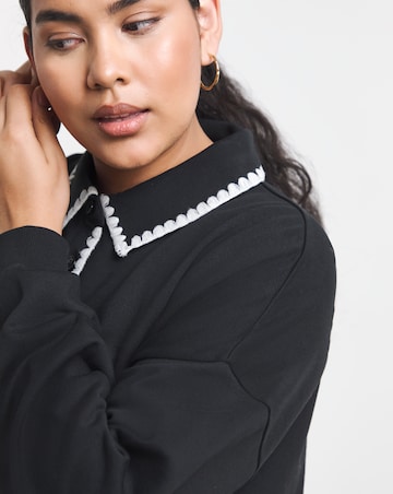 Simply Be Black Whipstitch Long Sleeve Polo Sweatshirt