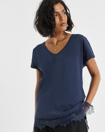 Simply Be Navy Lace 2 in 1 T-Shirt