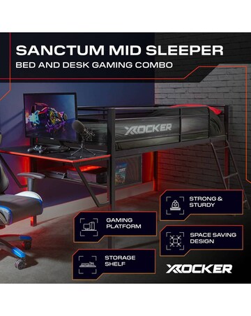 X Rocker Sanctum Mid Sleeper and Desk Gaming Combo - Black