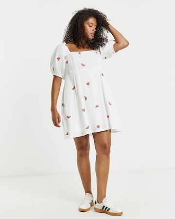Simply Be White Poplin Embroidered Fruit Skater Dress