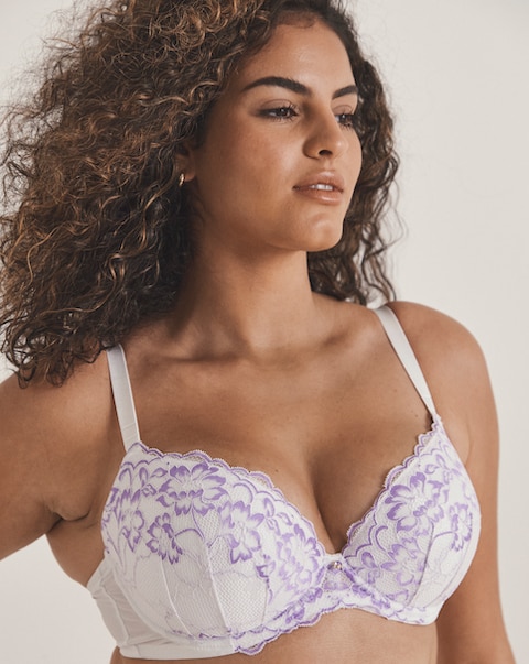 Ann Summers Sexy Lace Plunge Bra White/Lilac