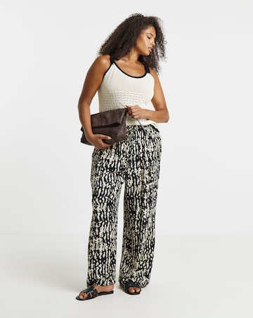 Simply Be Mono Print Crinkle Wide Leg Trousers