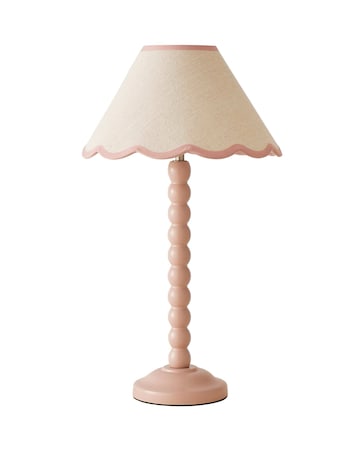 ValueLights Bobbles Rose Pink Bobbin Table Lamp with Pink Trim Scallop Shade