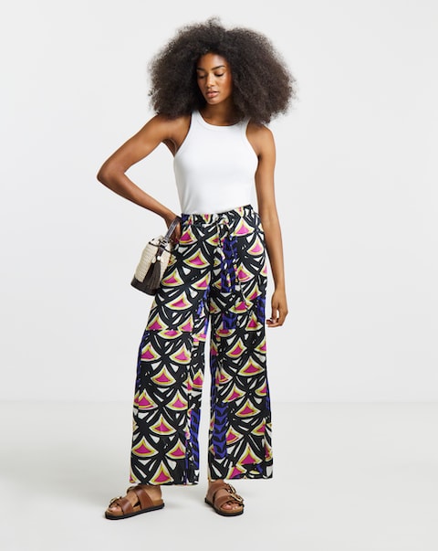 Simply Be Geo Print Satin Wide Leg Trousers