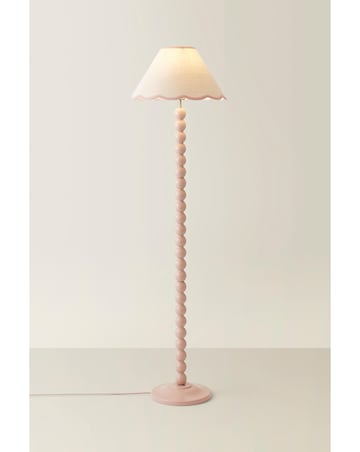 ValueLights Bobbles Rose Pink Bobbin Floor Lamp with Pink Trim Scallop Shade