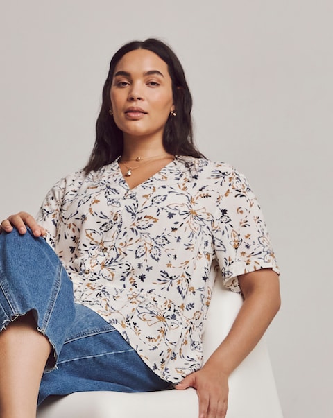 Julipa Printed Button Down Peplum Blouse