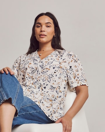Julipa Printed Button Down Peplum Blouse