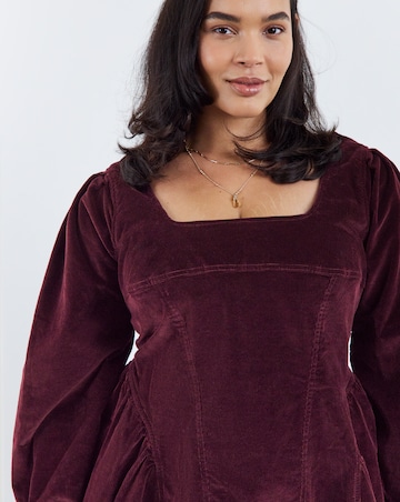 Burgundy Cord Corset Long Sleeve Dress