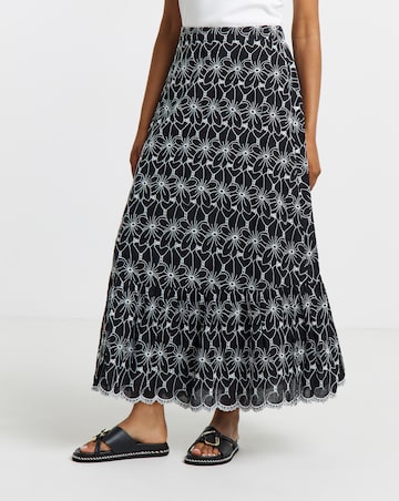 Lovedrobe Broderie Elasticated Back Waist Tiered Midaxi Skirt