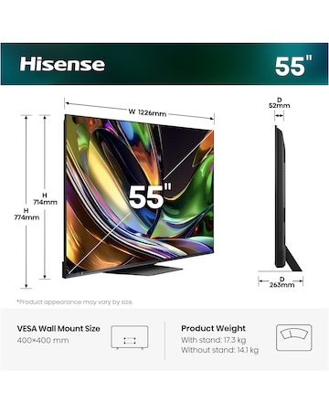 Hisense 55ER8STUK 55in RGB 4K Ultra HD HDR Smart TV - Check title with spec