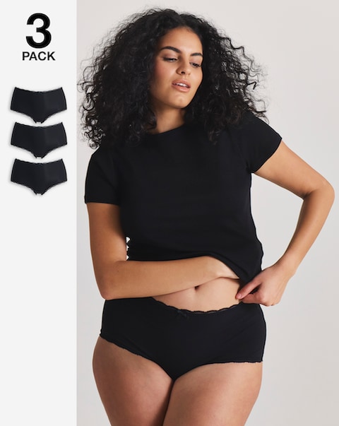 Pretty Secrets (3 Pack) Rib Microfibre Lace Trim Short Knickers