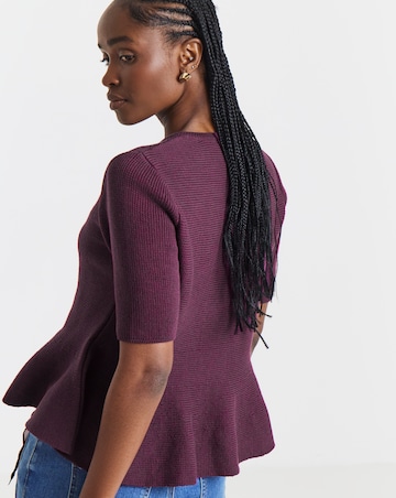 Plum Short Sleeve Peplum Cardigan