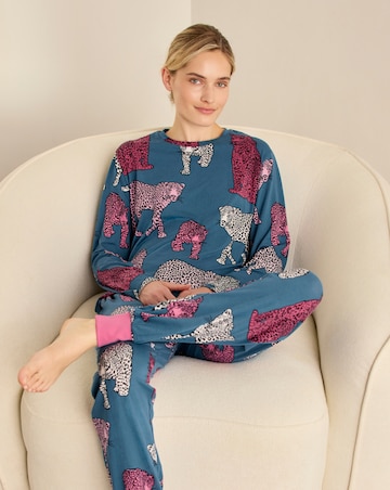 Chelsea Peers Classic Long Sleeve Crew Neck Leopard Pyjama Set