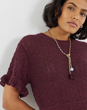 Peplum Stitch Detail Short Sleeve Knit