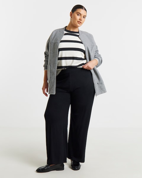 Black Jersey Elasticated Waist Wide Leg Trouser