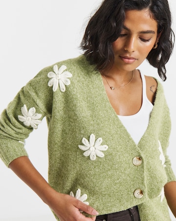 Embroidered Floral Boyfriend Cardigan