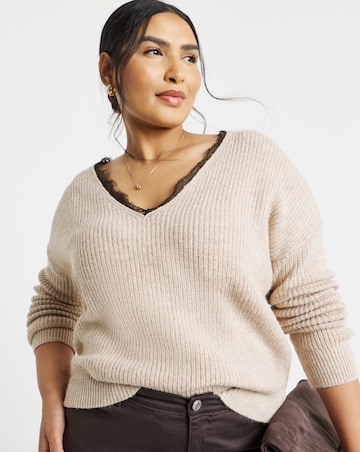 V-Neck Lace Trim Jumper