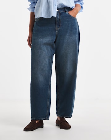 Mid Blue Tapered Barrel Leg Jeans
