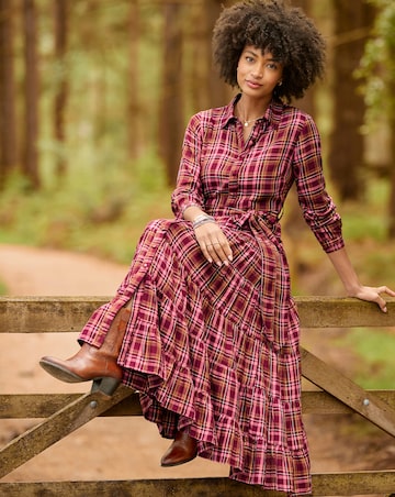 Joe Browns Petite Willow Check Button Through Maxi Dress