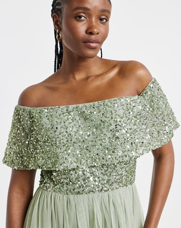 Maya Bardot Sequin Embellishment Tulle Maxi Dress
