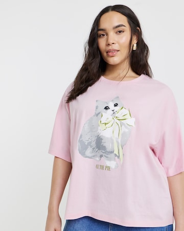 Simply Be Baby Pink Cutie Pie Graphic Oversized T-Shirt