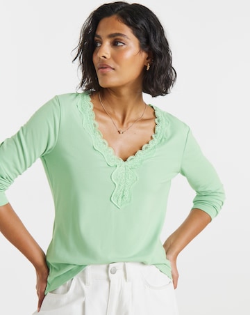 Simply Be Sage Green Cosy Lace V Neck Long Sleeve Top