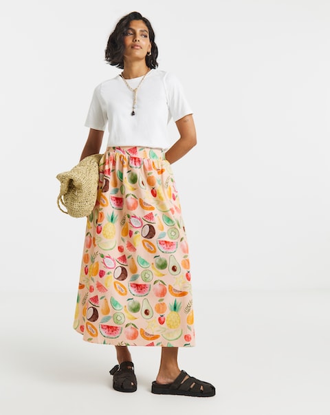 Twisted Wunder Cotton Fruit Print Maxi Skirt