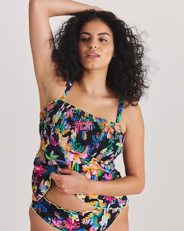 Fruit Print Shirred Bandeau Tankini Top
