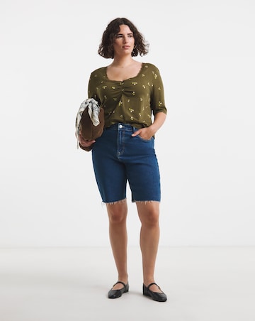 Simply Be Olive Ditsy Floral Short Sleeve Square Neck Rib Top