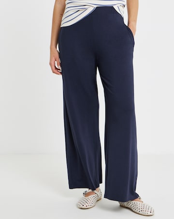 Navy Jersey Elasticated Waist Wide Leg Trouser
