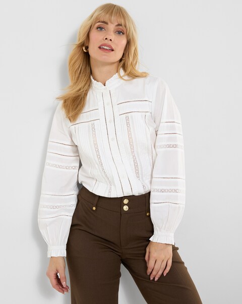 Joe Browns Florence Frill Collared Blouse With Balloon Sleeve