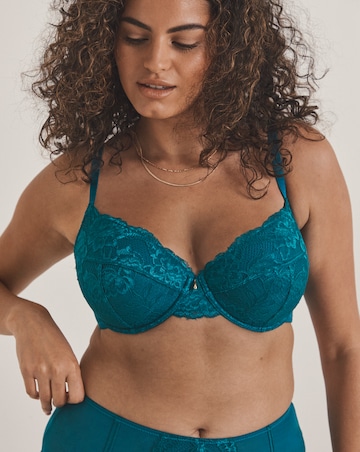 Pretty Secrets Padded Plunge Lace Push Up Bra (B-F) Teal