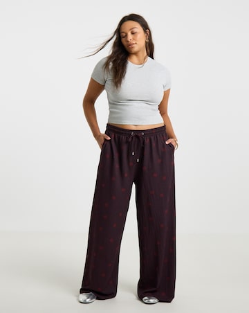 Simply Be Chocolate Spot Textured Waffle Wide Leg Trouser