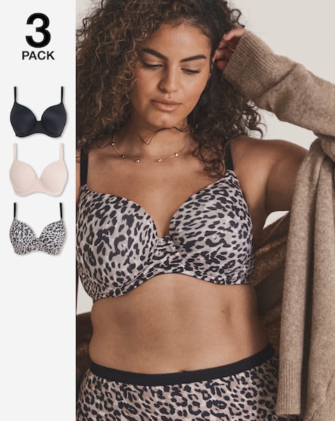 Pretty Secrets (3 Pack) T-Shirt Bras (B-F) Leopard Mix