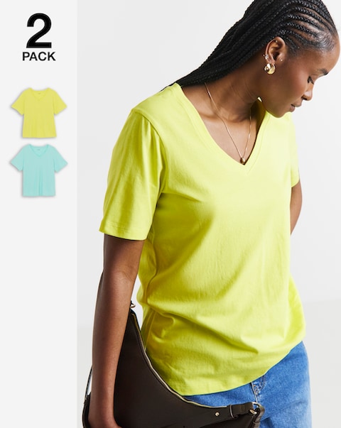 Simply Be Blue & Lime 2 Pack V Neck T-Shirts