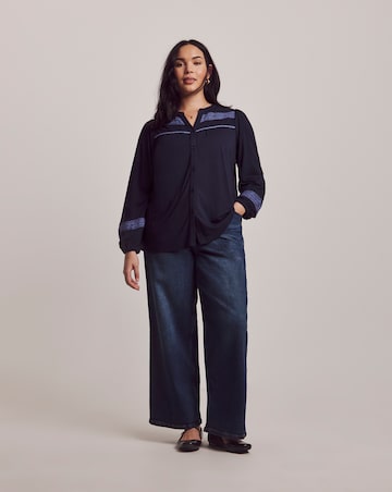 Julipa Navy Lace Trim Jersey Blouse