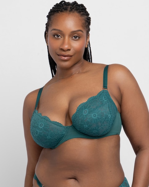 Dorina Curves Winona Lace Non-Pad Plunge Wired Bra Green